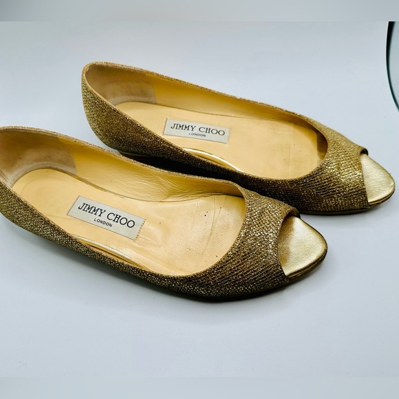 jimmy Choo leather glitter accent flats size 7.5 - Picture 1 of 7